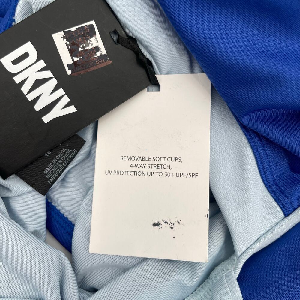 DKNY Lapis Swimsuit Size 16 Plunge Colorblock One Piece Plus Curvy Swim Blue NWT - Picture 7 of 16